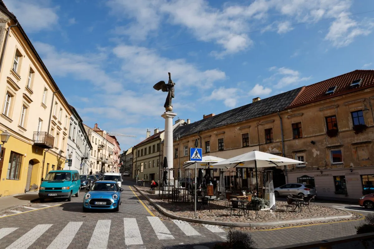 A street in the Uzupis neighborhood amid the COVID-19 pandemic in Vilnius, Lithuania, on Sept. 28. 2020. (Ludovic Marin/AFP via Getty Images)
