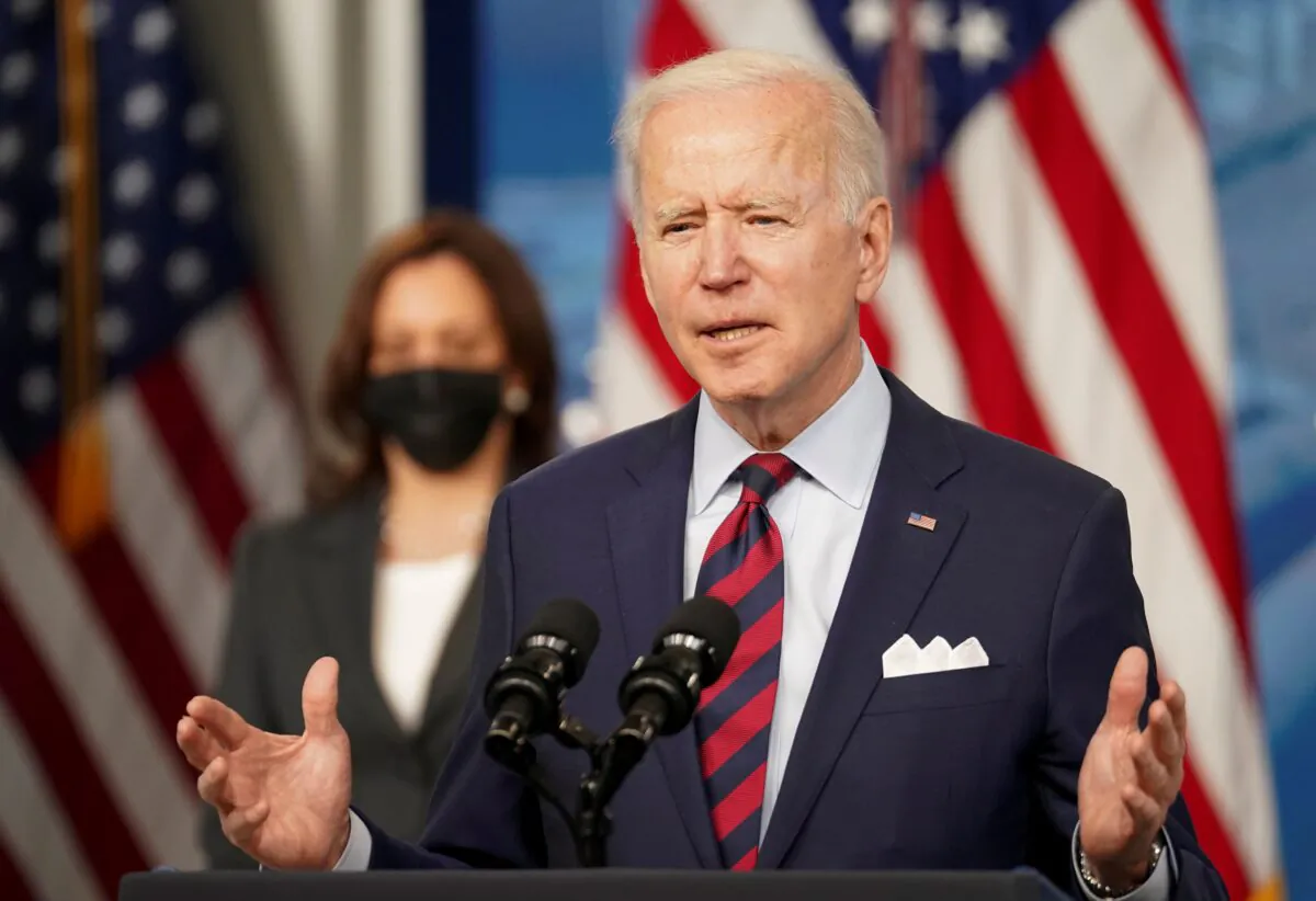 President Joe Biden speaks about jobs and the economy at the White House on April 7, 2021. (Kevin Lamarque/Reuters)