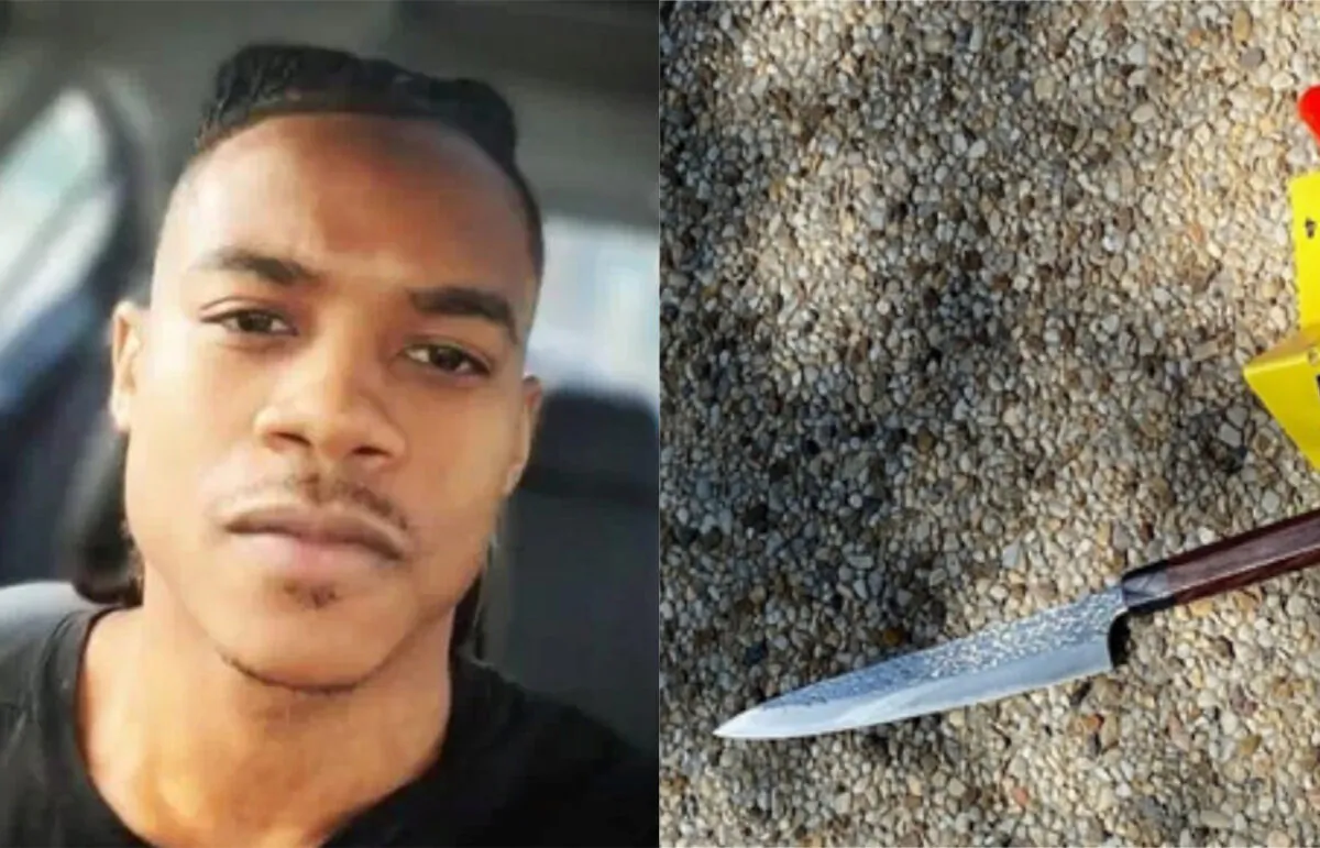 Noah Green (L) and the knife authorities say he held as he charged toward police outside the U.S. Capitol in Washington on April 2, 2021. (Facebook screenshot via Reuters; MPD)