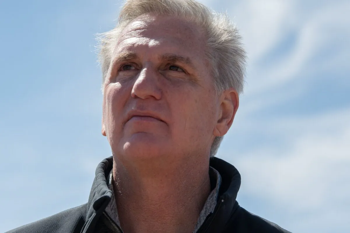 House Minority Leader Kevin McCarthy (R-Calif.) is seen during a House GOP delegation visit to the U.S.-Mexico border, in El Paso, Texas, on March 15, 2021. (Justin Hamel/AFP via Getty Images)