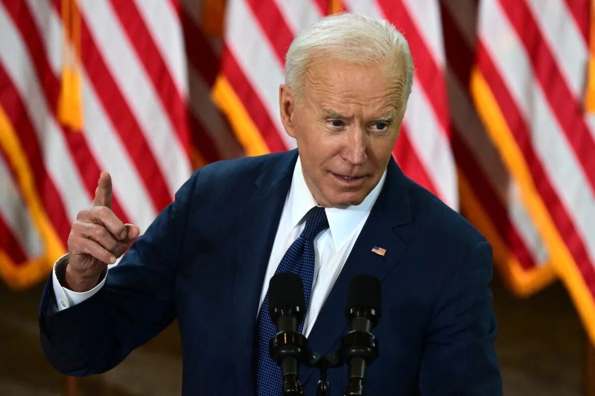 President Joe Biden speaks in Pittsburgh on March 31, 2021, as he unveils his $2 trillion infrastructure plan. (Jim Watson/AFP via Getty Images)