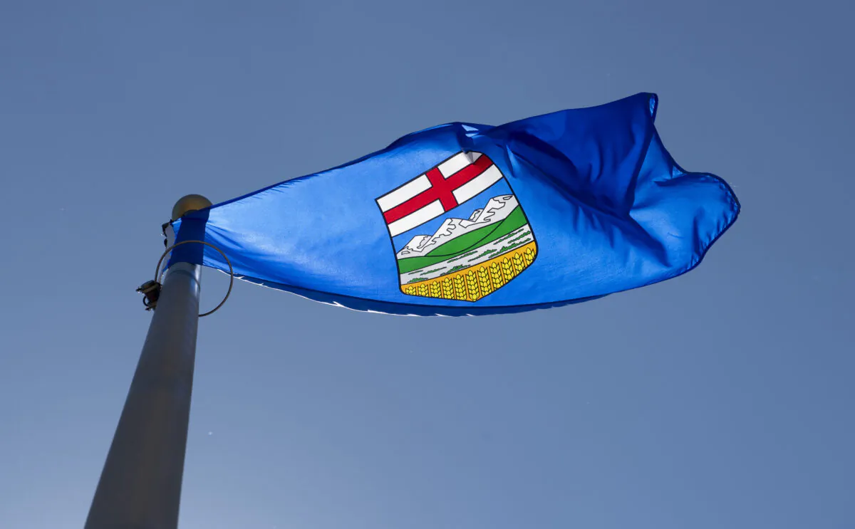 Alberta's provincial flag flies in Ottawa on July 6, 2020. (Adrian Wyld/The Canadian Press)