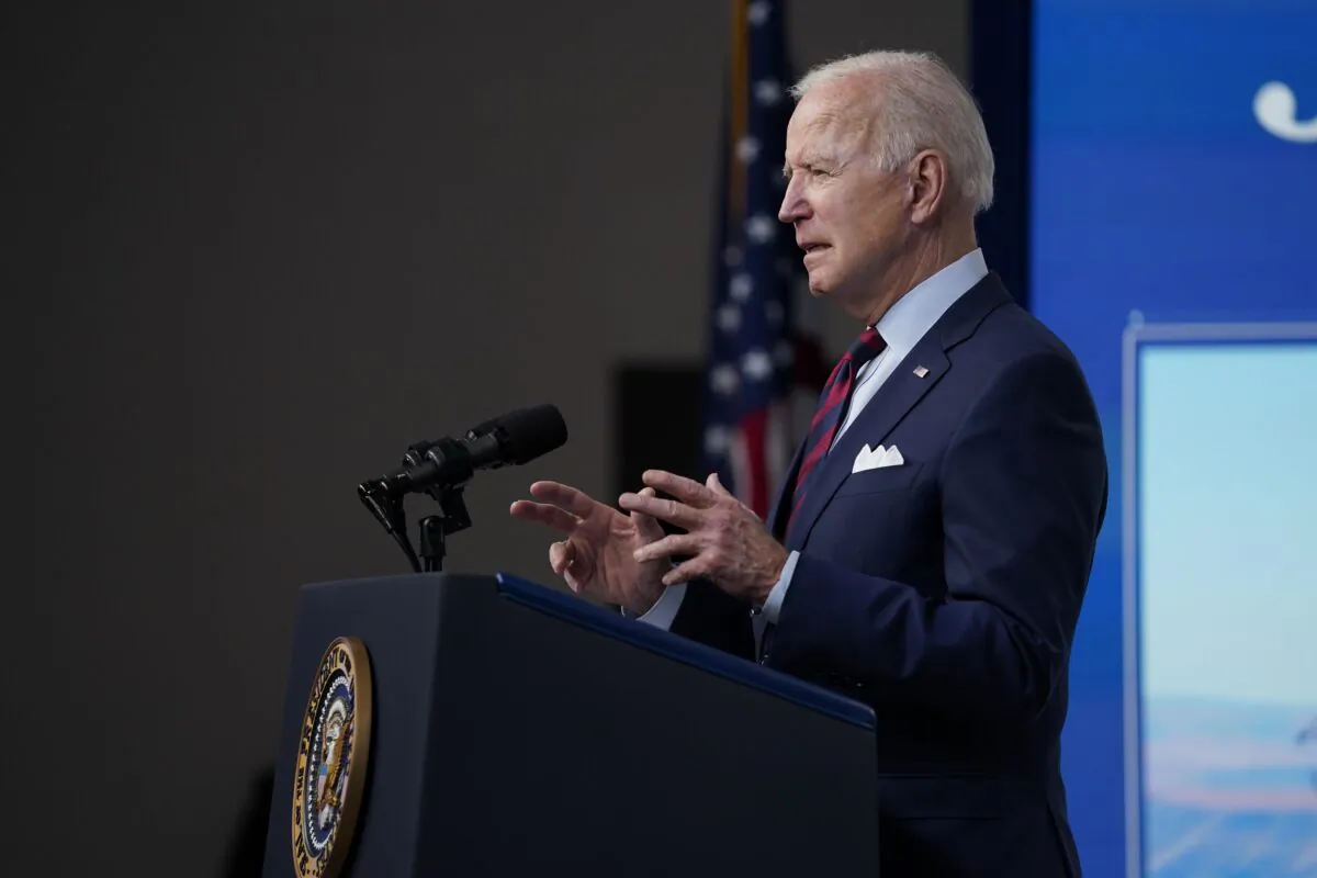 President Joe Biden speaks during an event on the American Jobs Plan in the South Court Auditorium on the White House campus in Washington on April 7, 2021. (Evan Vucci/AP Photo)