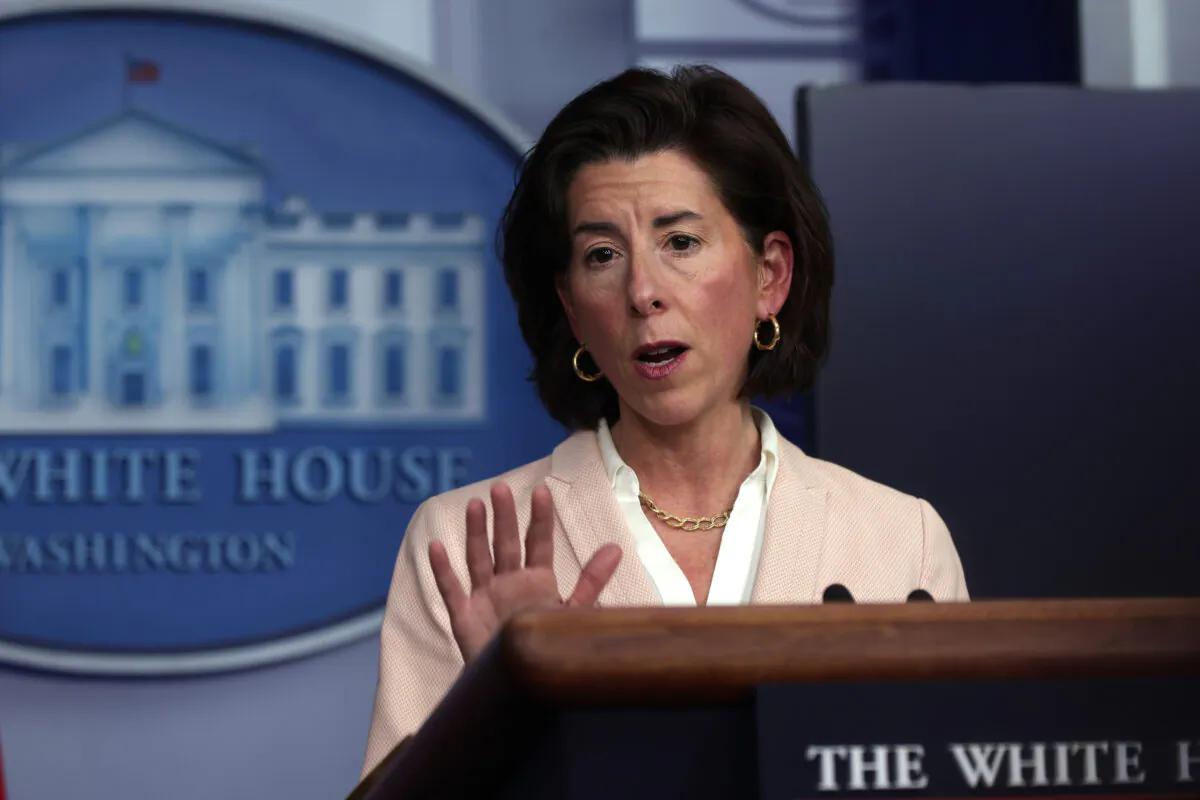 Secretary of Commerce Gina Raimondo speaks during a daily press briefing at the James Brady Press Briefing Room of the White House in Washington on April 7, 2021. (Alex Wong/Getty Images)