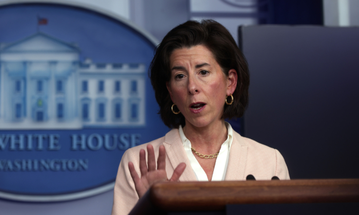 Secretary of Commerce Gina Raimondo speaks during a daily press briefing at the James Brady Press Briefing Room of the White House in Washington, D.C., on April 7, 2021. (Alex Wong/Getty Images)