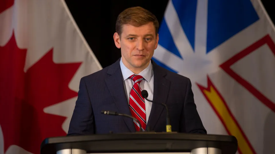 Premier Andrew Furey speaks to the media after his Liberals won a majority government at a press conference at the Delta Hotel in St. John's on March 27, 2021. (Paul Daly/The Canadian Press)