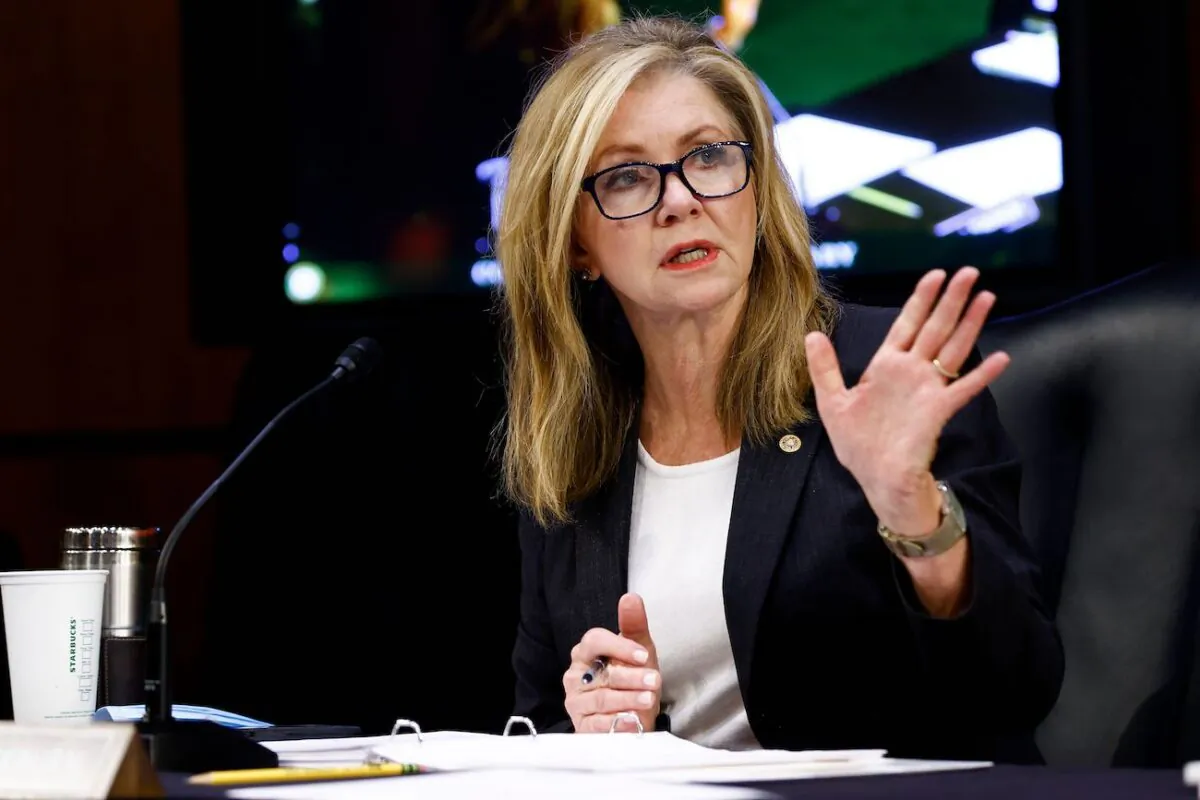 Sen. Marsha Blackburn (R-Tenn.) speaks before the Senate Judiciary Committee on Capitol Hill in Washington, on Oct. 13, 2020. (Samuel Corum/AFP via Getty Images)