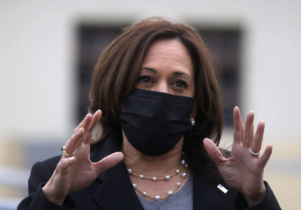 Vice President Kamala Harris speaks while touring a water treatment plant in Oakland, Calif., on April 5, 2021. (Justin Sullivan/Getty Images)