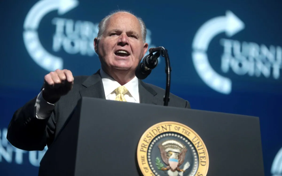 Rush Limbaugh speaks with attendees at the 2019 Student Action Summit hosted by Turning Point USA at the Palm Beach County Convention Center in West Palm Beach, Fla., on Dec. 21, 2019. (Gage Skidmore/Wikimedia Commons, CC 2.0)