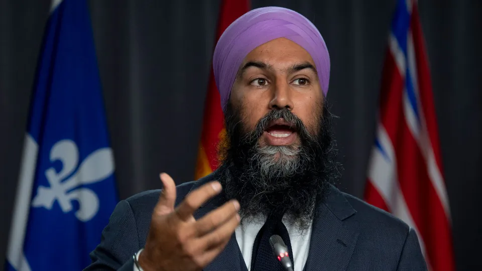 NDP Leader Jagmeet Singh speaks during a news conference on Parliament Hill in Ottawa, on Oct. 8, 2020. (Adrian Wyld/The Canadian Press)