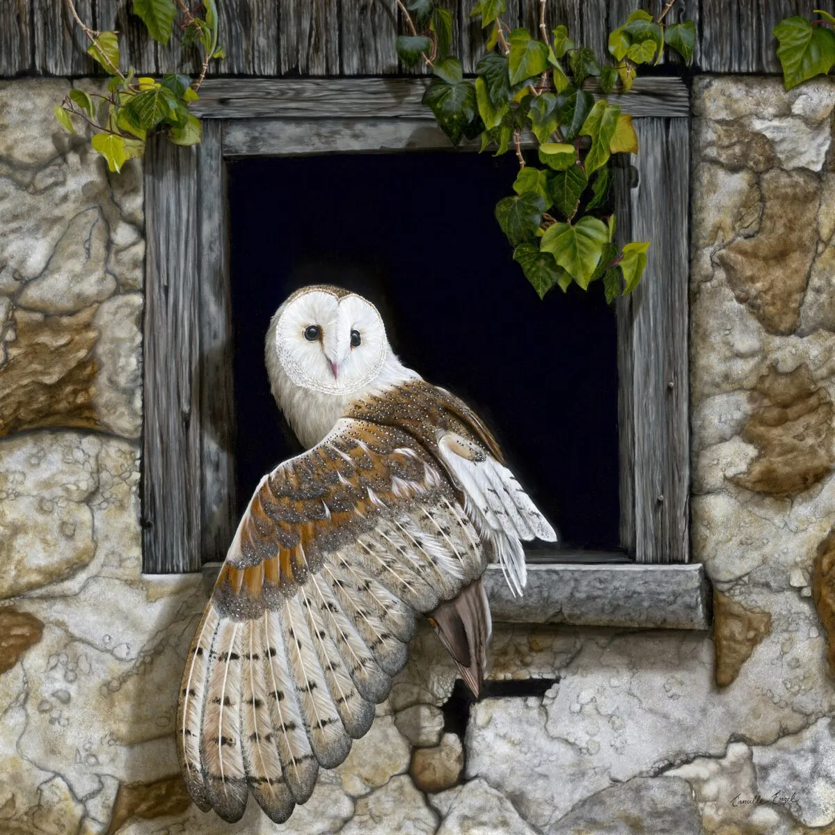 A detail of the painting.“Patient Observer,” 2018, by Camille Engel. Oil on panel; 30 inches by 30 inches. Engel's painting was featured in the 14th International Virtual ARC Salon Exhibition (2019–2020). (Courtesy of the Art Renewal Center)
