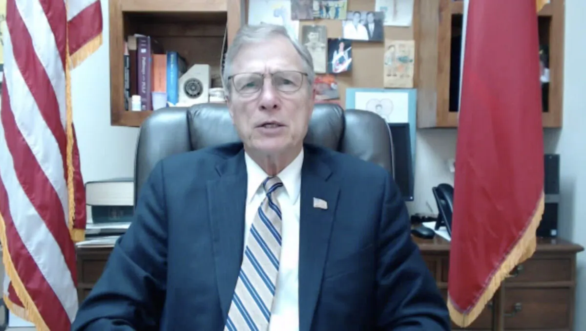 Rep. Brian Babin (R-Texas) in his office in Woodville, Texas, on April 9, 2021. (Screenshot/The Epoch Times)