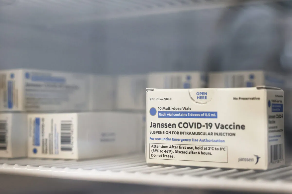 Doses of Johnson & Johnson's COVID-19 vaccine in a refrigerator on April 8, 2021. (Michael M. Santiago/Getty Images)