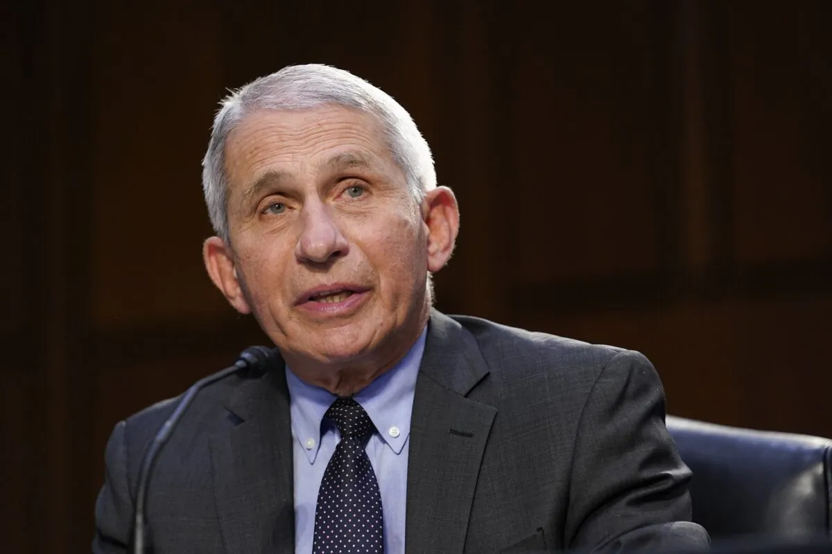 Dr. Anthony Fauci, director of the National Institute of Allergy and Infectious Diseases, speaks to members of Congress during a hearing in Washington on March 18, 2021. (Susan Walsh/Pool/Getty Images)