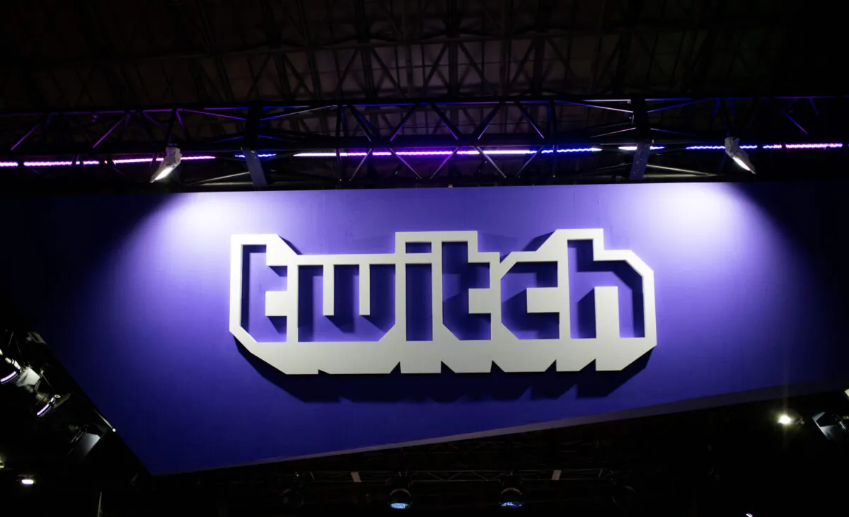 A Twitch logo at Tokyo Game Show on Sept. 21, 2018. (Martin Bureau/AFP via Getty Images)