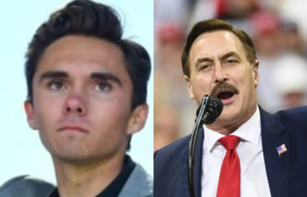 David Hogg and Mike Lindell in file photos. (Jim Watson/AFP/Getty Images; Stephen Maturen/Getty Images)