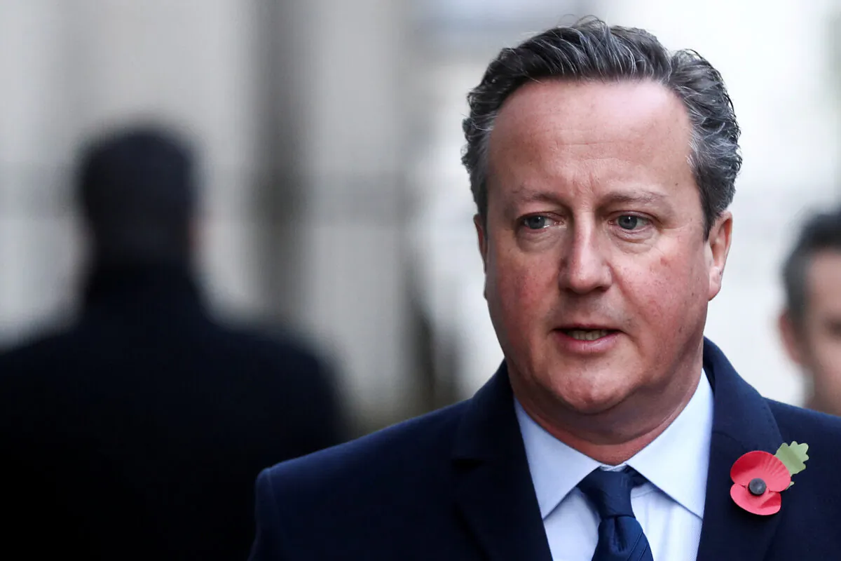 Britain's former Prime Minister David Cameron arrives to attend the National Service of Remembrance, on Remembrance Sunday, at The Cenotaph in Westminster, London, Britain, on Nov. 10, 2019. (Simon Dawson/Reuters)