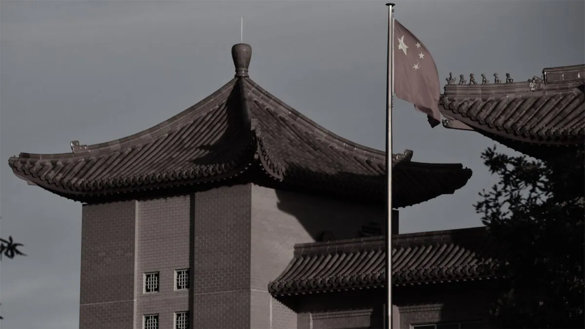 A Chinese flag flies at the Embassy of the People's Republic of China on May 12 in Canberra, Australia. (Sam Mooy/Getty Images)