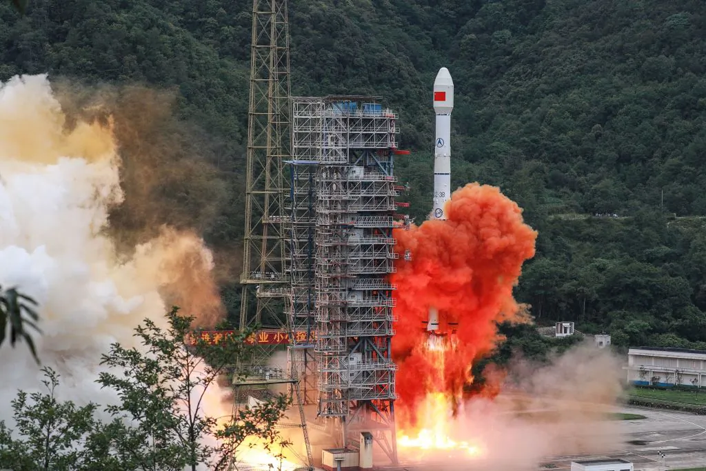A Long March 3B rocket carrying the Beidou-3GEO3 satellite lifts off from the Xichang Satellite Launch Center in Xichang in China's southwestern Sichuan province on June 23, 2020. (STR/AFP via Getty Images)
