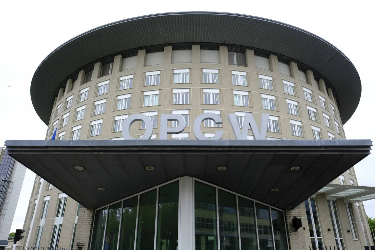 The headquarters of the Organization for the Prohibition of Chemical Weapons (OPCW) is seen in Hague, Netherlands, on May 5, 2017. (Peter Dejong/AP Photo)