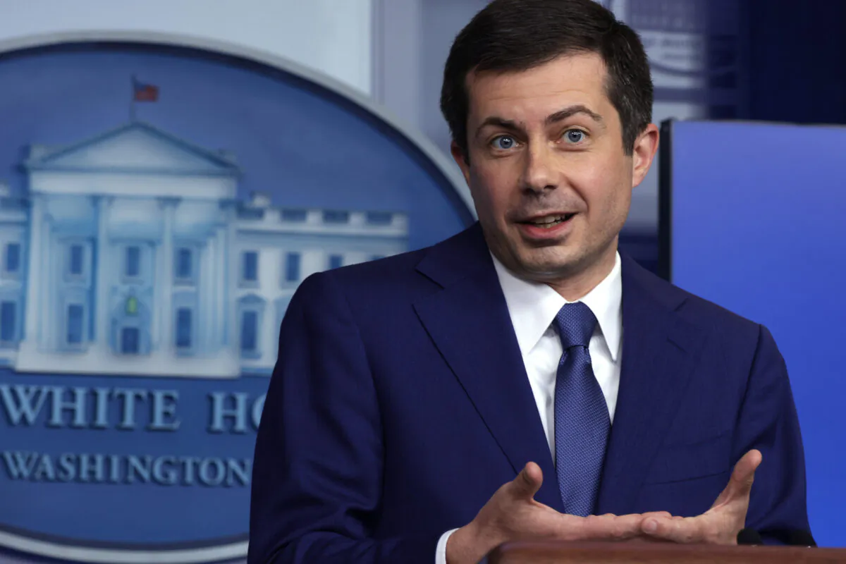 U.S. Secretary of Transportation Pete Buttigieg speaks during a daily press briefing at the White House on April 9, 2021. (Alex Wong/Getty Images)