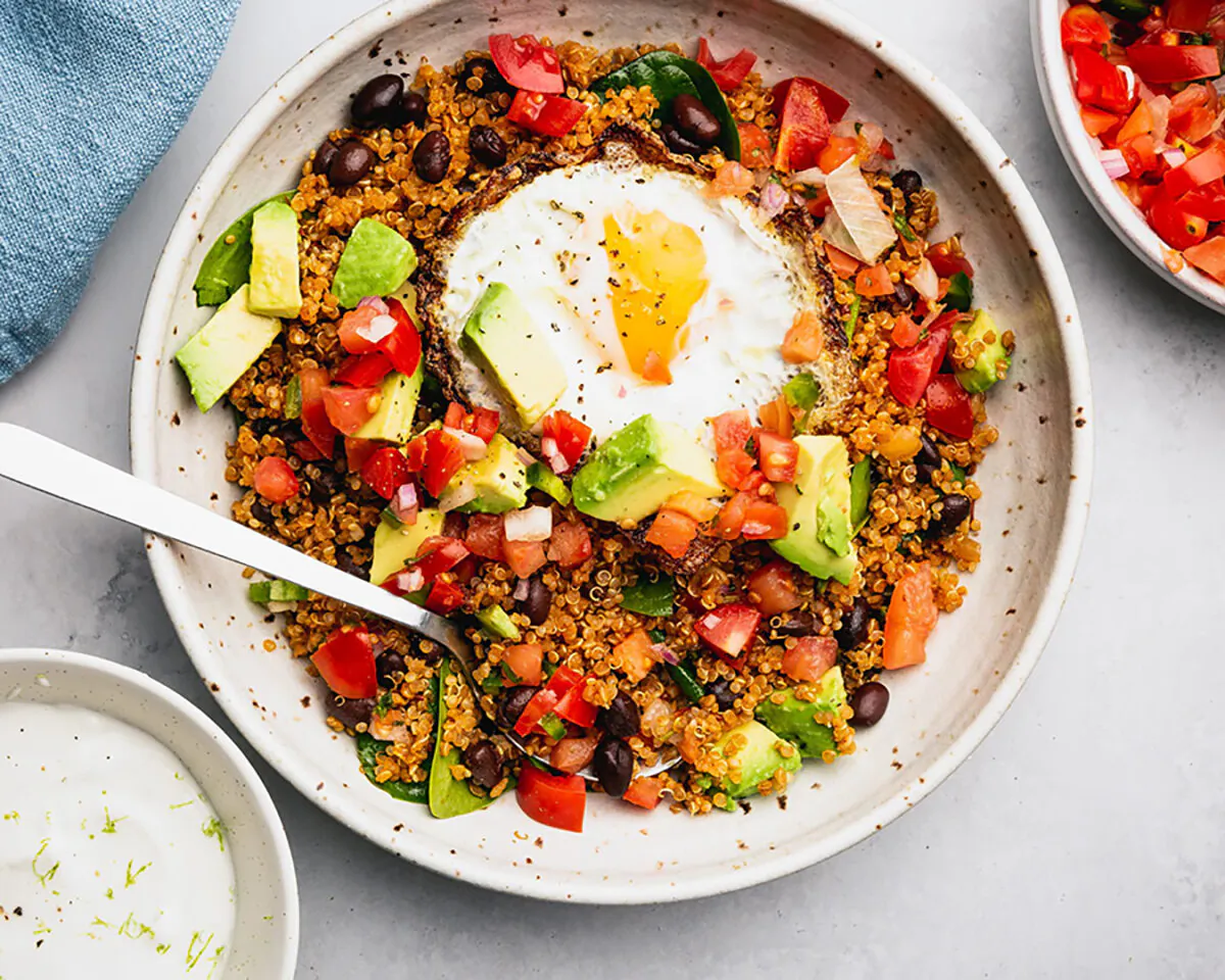 This vegetarian taco bowl swaps the ground beef for nutty, protein-packed quinoa. (Shelly Westerhausen/TNS)