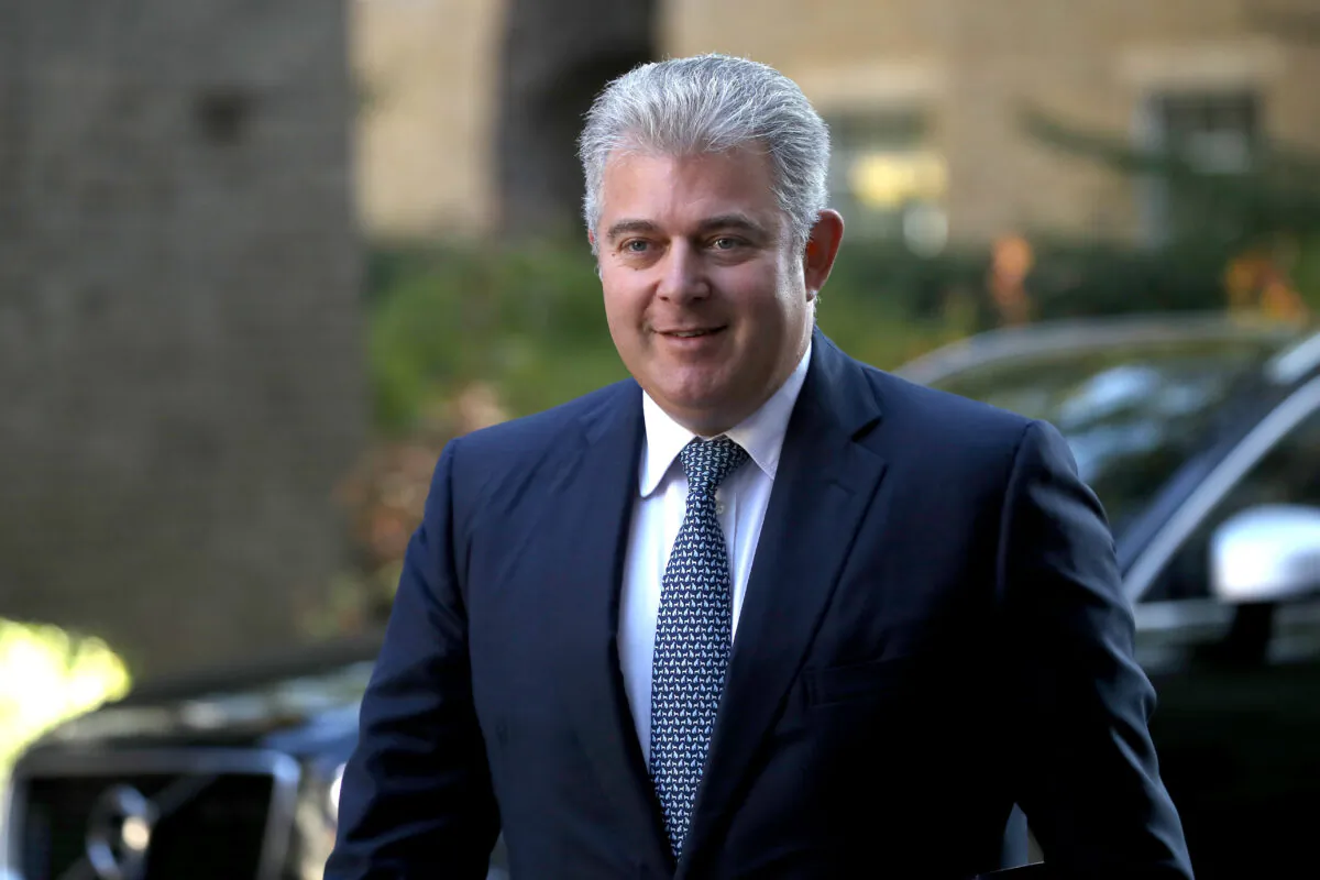 Brandon Lewis, Secretary of State for Northern Ireland, arrives for a cabinet meeting in Downing Street in London, on Sept. 1, 2020. (Dan Kitwood/Getty Images)