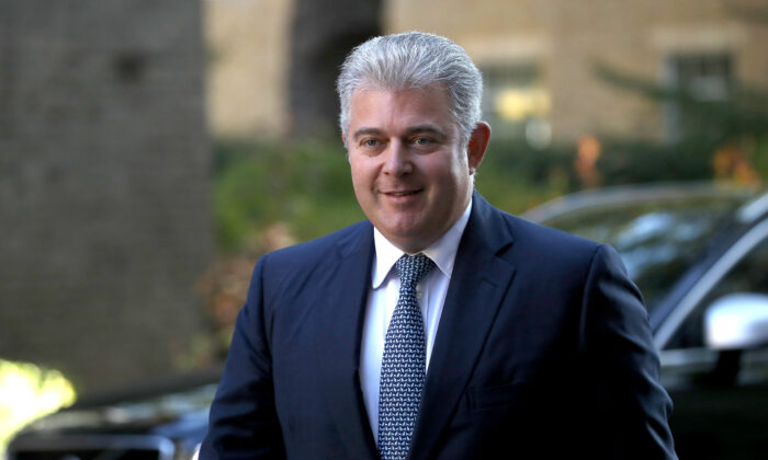 Brandon Lewis, Secretary of State for Northern Ireland, arrives for a cabinet meeting in Downing Street in London, on Sept. 1, 2020. (Dan Kitwood/Getty Images)