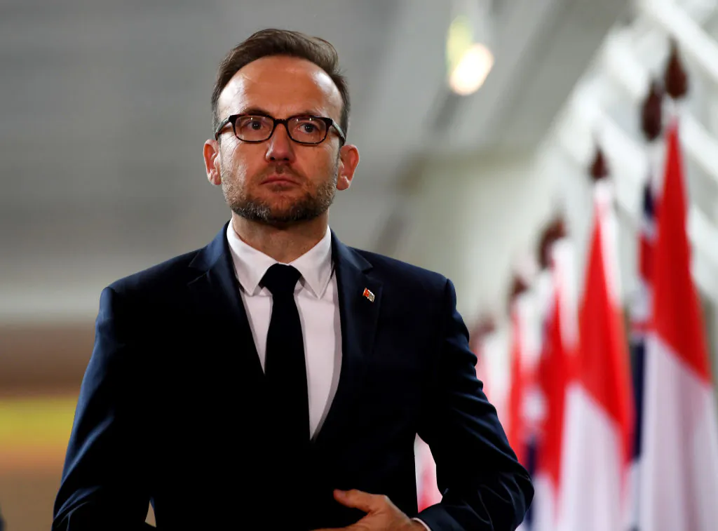 Greens Leader Adam Bandt wears a Morning Star flag pin after Indonesian President Joko Widodo arrives to addressed the House of Representatives at Parliament House in Canberra, Australia, on Feb. 10, 2020. (Tracey Nearmy/Getty Images)