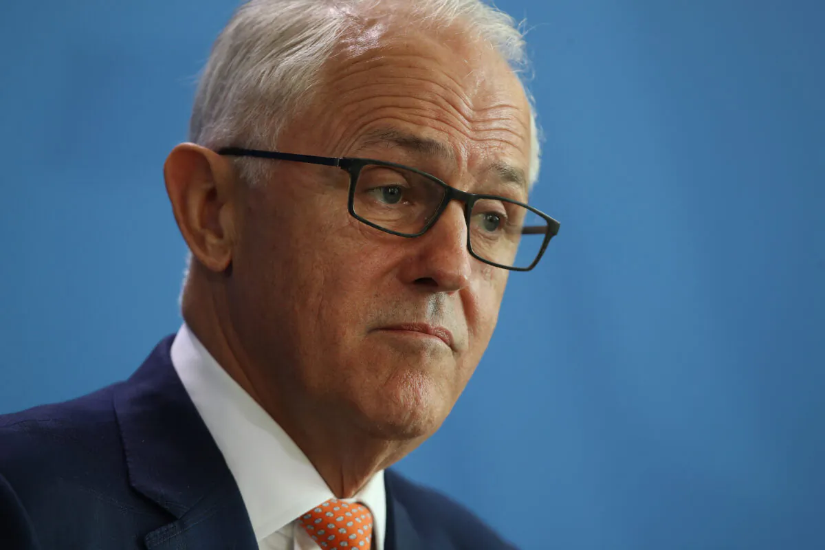 Former Prime Minister Malcolm Turnbull speaking to press. (Sean Gallup/Getty Images)