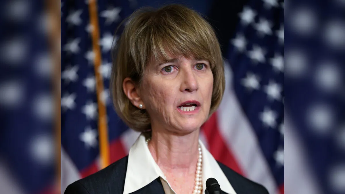 Then-State University of New York Chancellor Kristina Johnson speaks during a news conference with Democrats from the House and Senate, 'Dreamers', and fellow university presidents and chancellors to call for passage of the Dream Act at the U.S. Capitol in Washington on Oct. 25, 2017. (Chip Somodevilla/Getty Images)