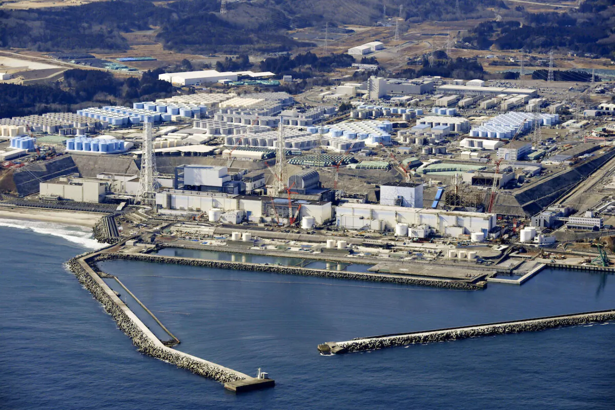 Fukushima Daiichi nuclear power plant in Okuma town, Fukushima prefecture, north of Tokyo, on Feb. 13, 2021. (Kyodo News via AP)