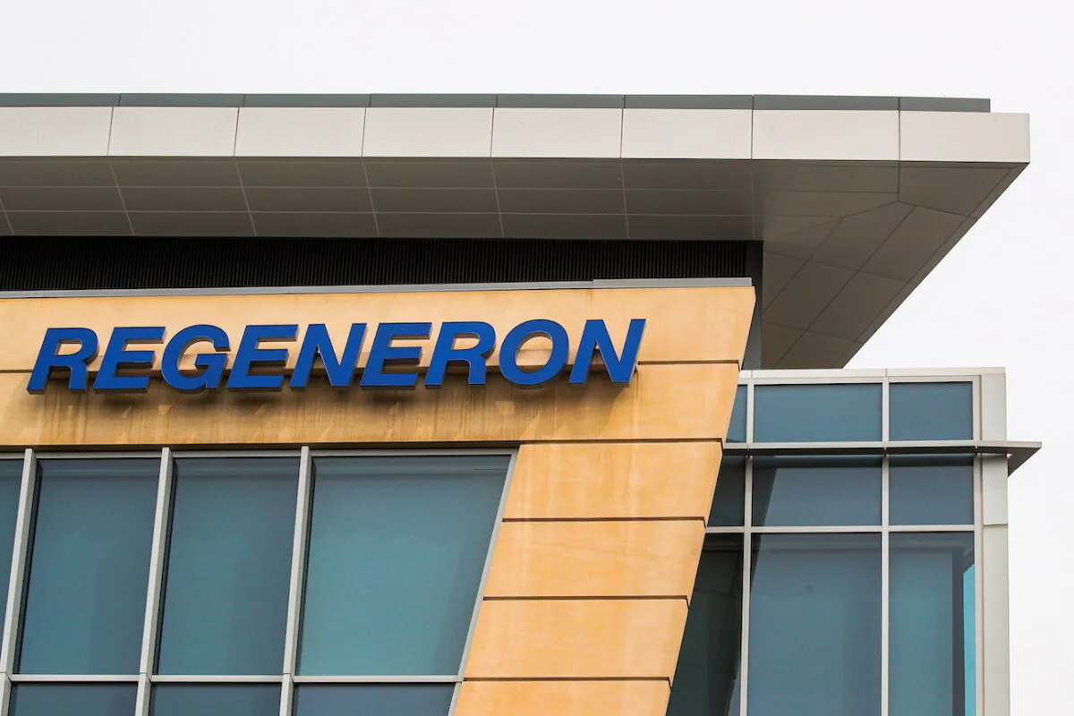 The Regeneron Pharmaceuticals company logo is seen on a building at the company's Westchester campus in Tarrytown, New York, on Sept. 17, 2020. (Brendan McDermid/Reuters)