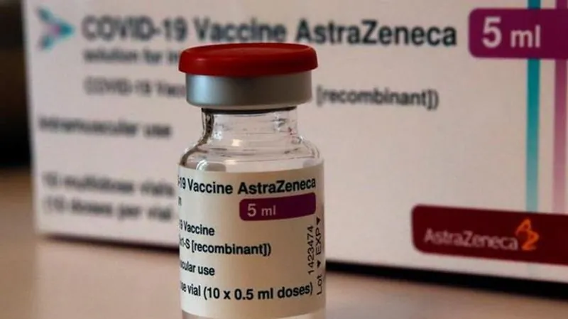 A vial of AstraZeneca vaccine is pictured in a pharmacy in Boulogne Billancourt, outside Paris on March 15, 2021. (The Canadian Press/ Christophe Ena/File/AP)