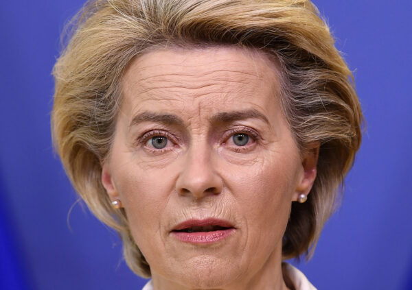 Commission President Ursula von der Leyen makes a statement after the Commission's universities meet at EU headquarters in Brussels