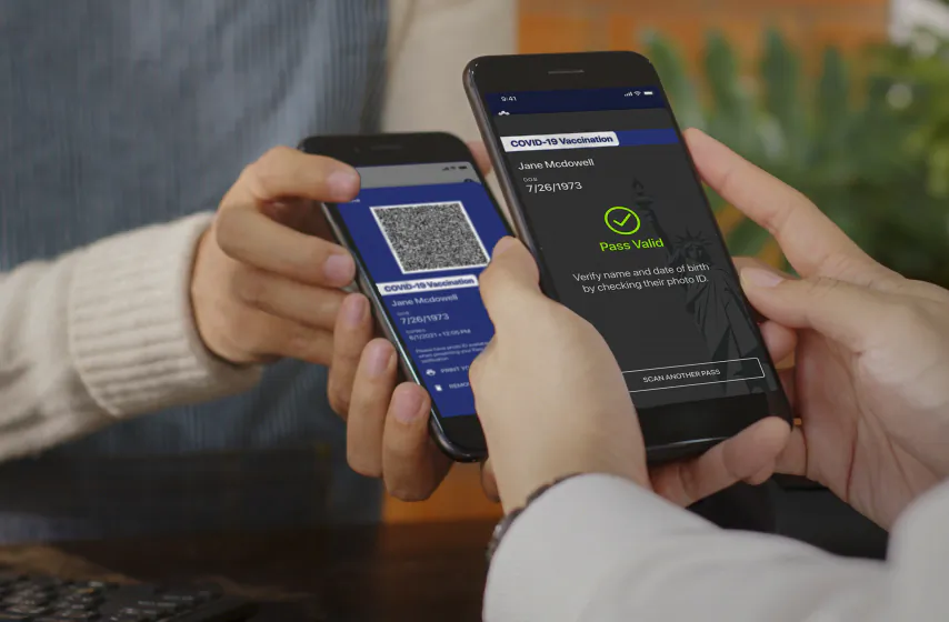 In this undated photo, provided by NY Governor's Press Office on March 27, 2021, is the new "Excelsior Pass" app, a digital pass that people can download to show proof of vaccination or a negative COVID-19 test. (NY Governor's Press Office via AP/File)