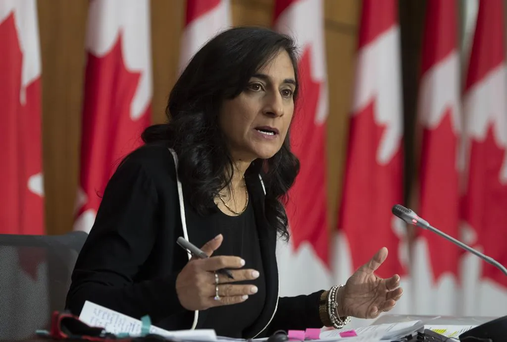 Public Services and Procurement Minister Anita Anand speaks during a news conference Monday December 14, 2020 in Ottawa. (THE CANADIAN PRESS/Adrian Wyld)