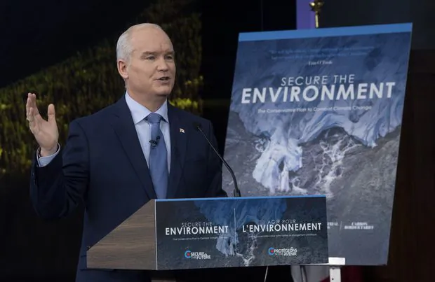 Conservative Leader Erin O'Toole gestures during an announcement in Ottawa on April 15, 2021. (Adrian Wyld/The Canadian Press)

