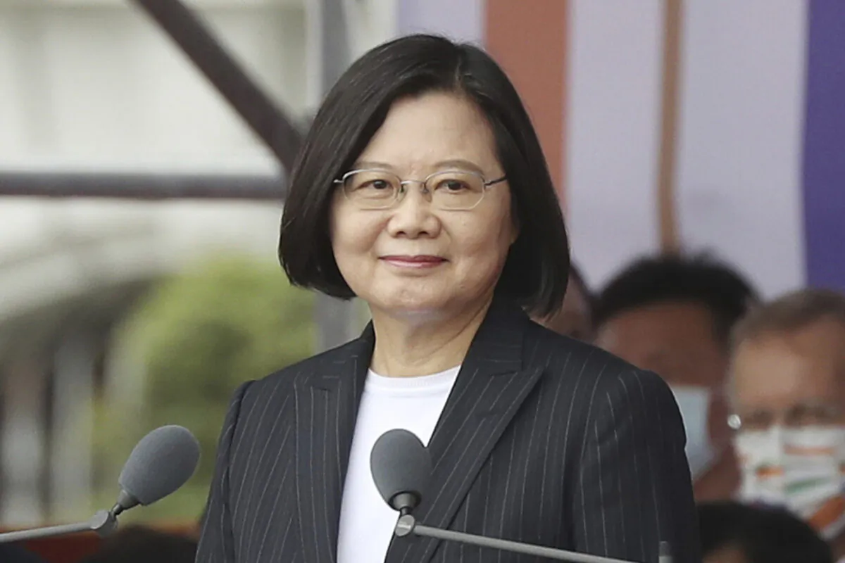 Taiwanese President Tsai Ing-wen delivers a speech during National Day celebrations in front of the Presidential Building in Taipei on Oct. 10, 2020. (Chiang Ying-ying, File/AP Photo)