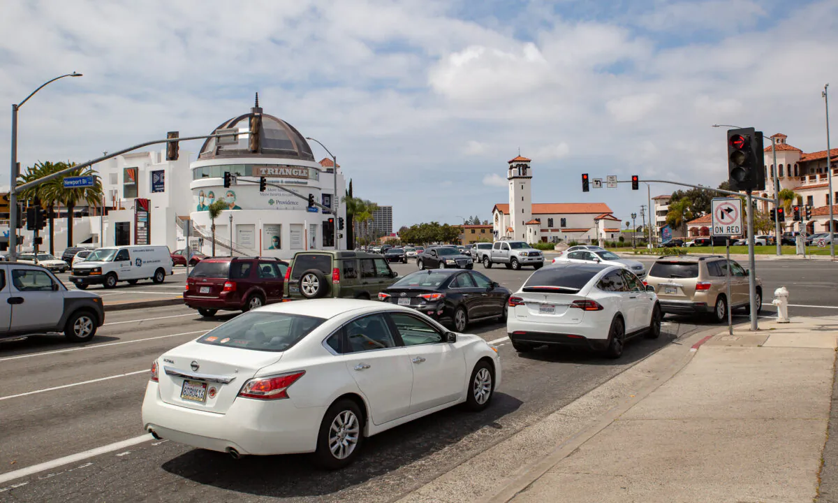 Triangle Square Shopping Center in Costa Mesa, Calif., on April 13, 2021. (John Fredricks/The Epoch Times)
