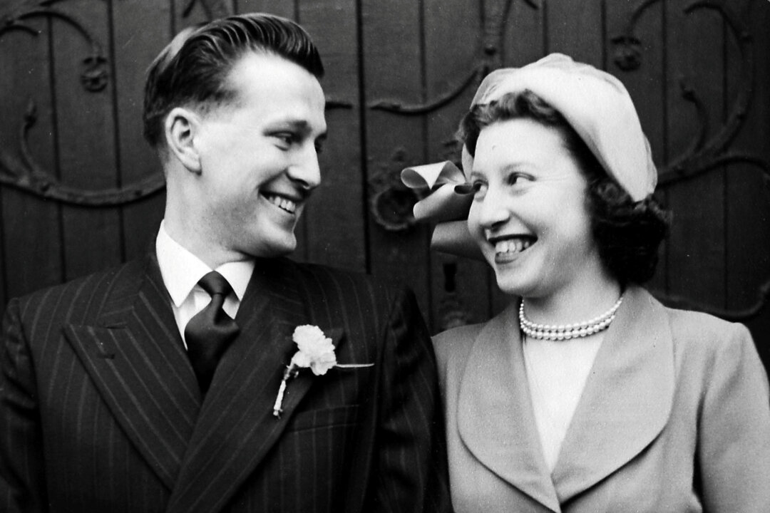 Syd Reid and Enid Reid on their wedding day, March 31, 1951. (SWNS) 