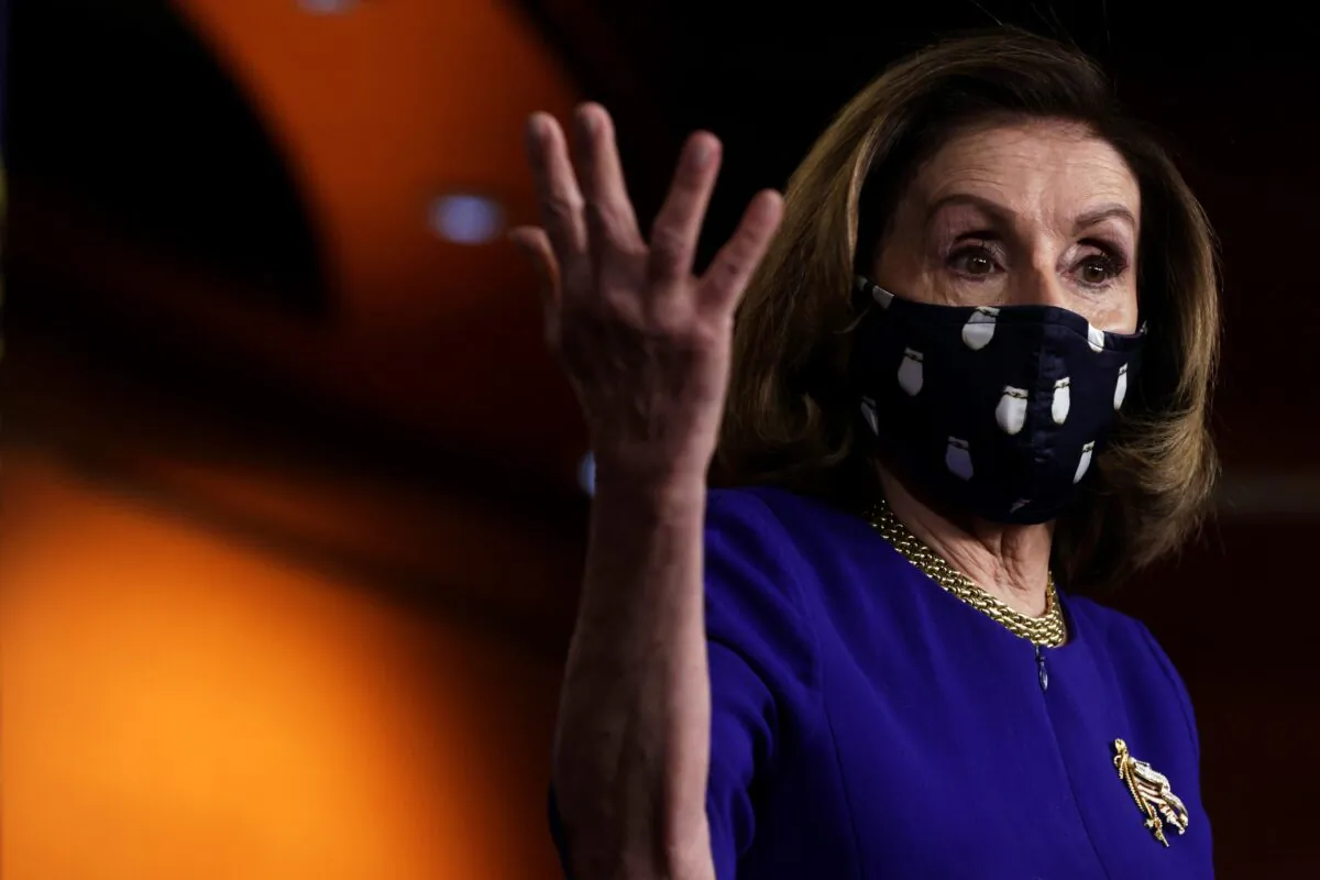 House Speaker Nancy Pelosi (D-Calif.) speaks during a press conference at the U.S. Capitol in Washington on April 15, 2021. (Alex Wong/Getty Images)