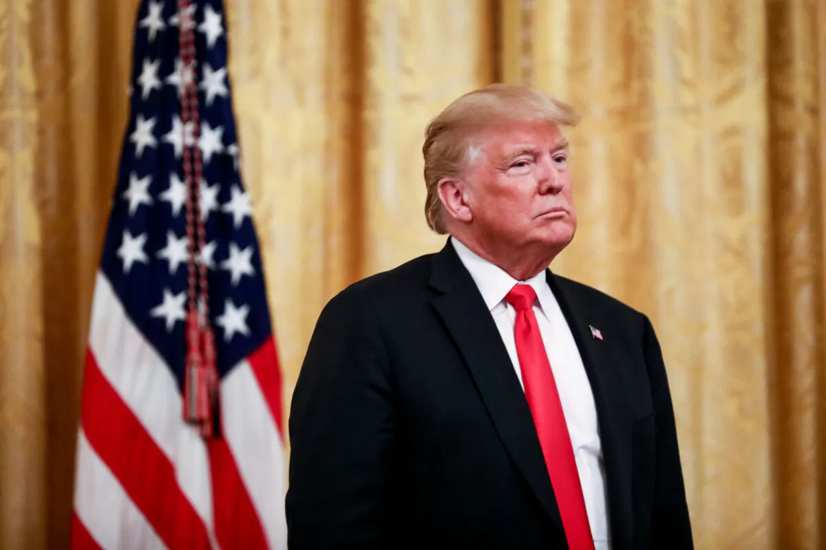 Former President Donald Trump participates in the Salute to the Heroes of the Immigration and Customs Enforcement and Customs and Border Protection in the East Room at the White House in Washington on Aug. 20, 2018. (Samira Bouaou/The Epoch Times)