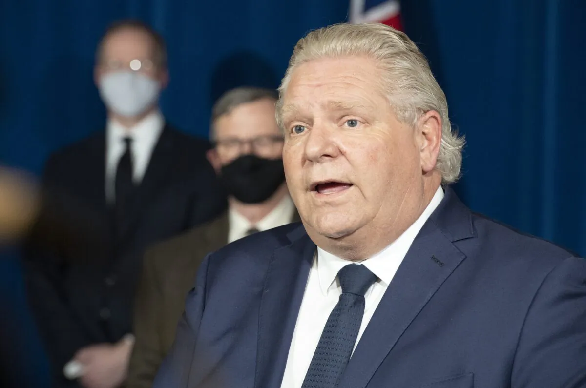Ontario Premier Doug Ford makes an announcement in Queen's Park in Toronto on April 1, 2021. (Frank Gunn/The Canadian Press)