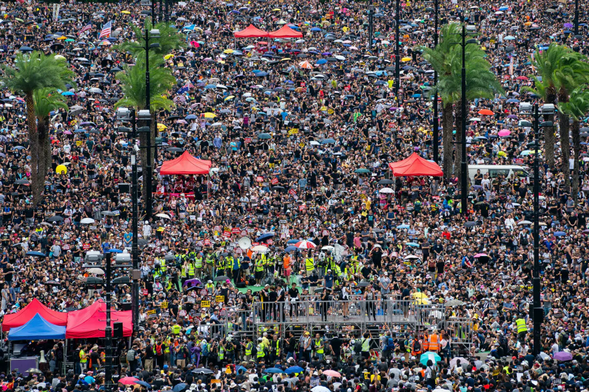 Protesters gather during a rally at Victoria Park in Hong Kong on Aug. 18, 2019. Pro-democracy protesters had continued rallies on the streets of Hong Kong against a controversial extradition bill since June 9, 2019 as the city plunged into crisis after waves of peaceful demonstrations and several violent clashes. (Billy H.C. Kwok/Getty Images)