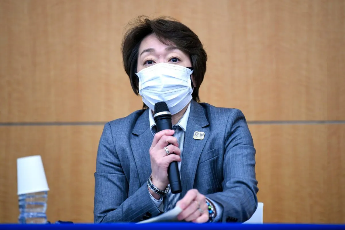 Tokyo 2020 Organising Committee President Seiko Hashimoto attends a press conference at its headquarters in Tokyo, Japan, on March 18, 2021. (Kazuhiro Nogi/ Pool/Getty Images) 