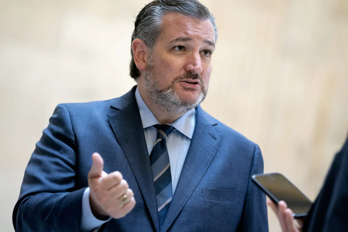 U.S. Sen. Ted Cruz (R-Texas) speaks to reporters prior to the Senate Republican luncheons at the Russell Senate Office Building on Capitol Hill on April 13, 2021 in Washington, DC. (Stefani Reynolds/Getty Images)