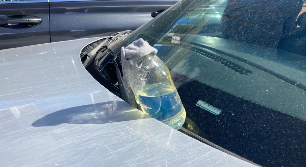 New York police officers were hit with liquid chemicals and Molotov cocktails during a traffic stop in Brooklyn on Saturday. (NYPD)