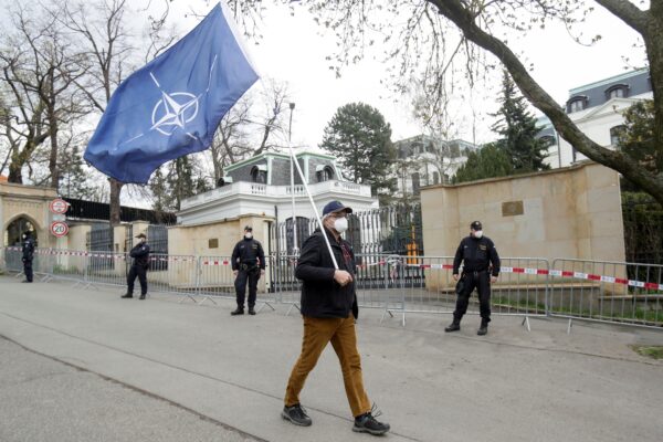 Protest over Russian intelligence alleged involvement in 2014 ammunition depot explosion, in Prague