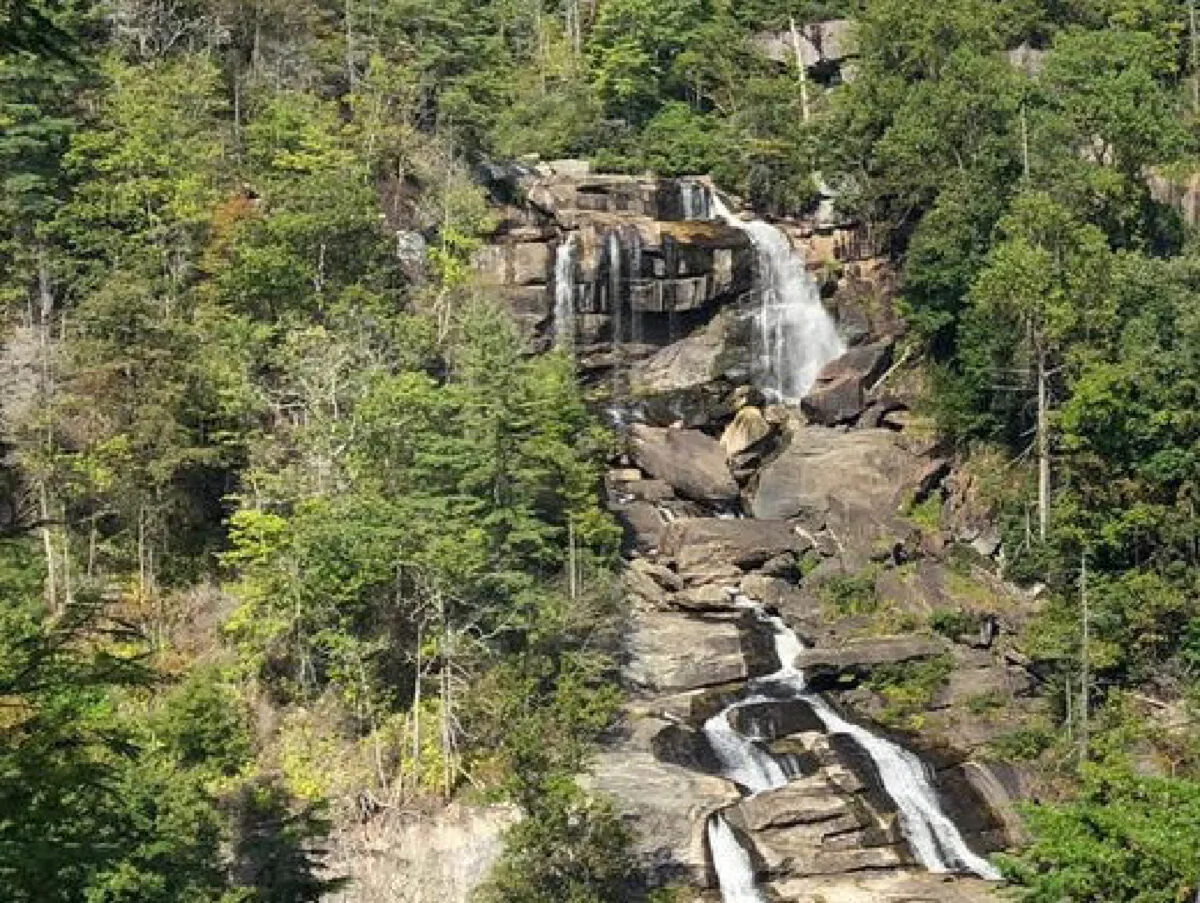 Whitewater Falls on the border of North Carolina and South Carolina in the Blue Ridge Mountains can be conveniently reached by way of a wooden staircase. (Courtesy of Bill Neely)